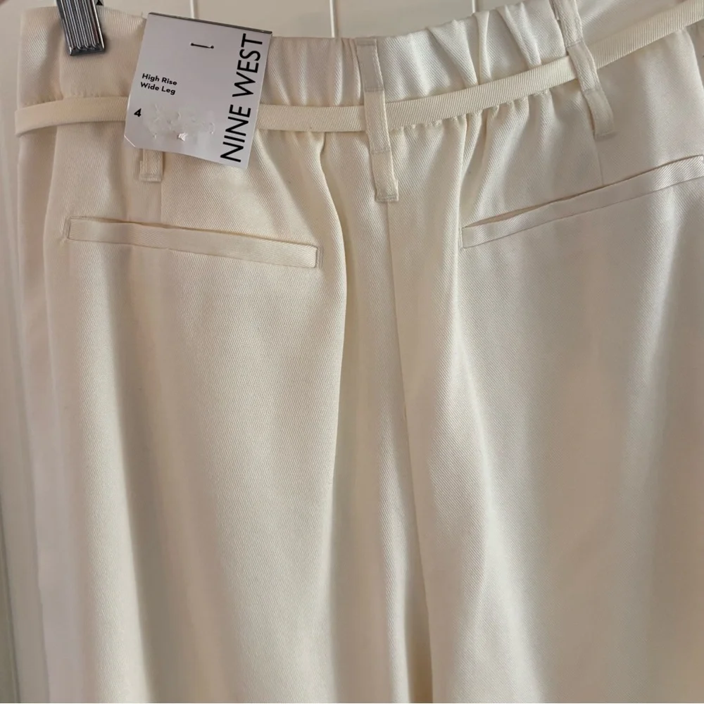 New with Tags! Nine West Tie Waist Wide Leg Crop Pants Cream Daisy Dew. Size 4 - Picture 6 of 12